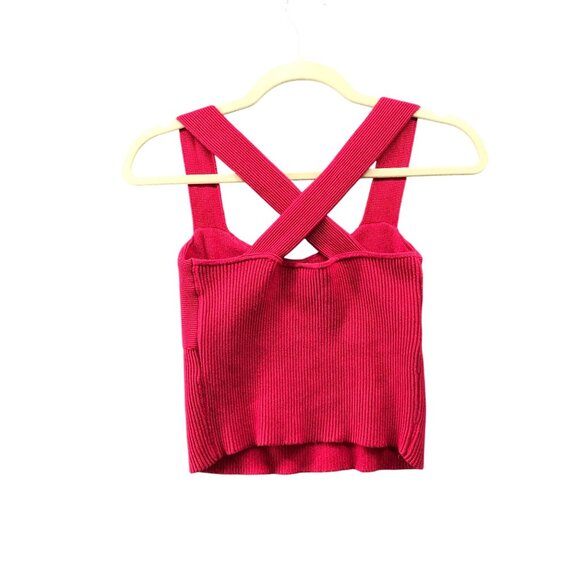 Abercrombie & Fitch Cropped Knit Cami Top Womens S Pink Ribbed Tank Cross Back - Picture 2 of 10